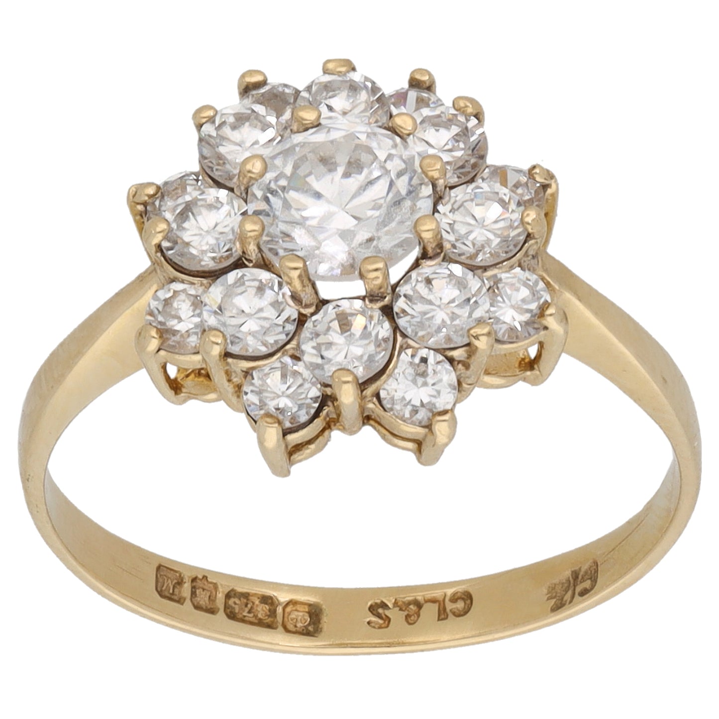 9ct Gold Cubic Zirconia Cluster Ring Size N