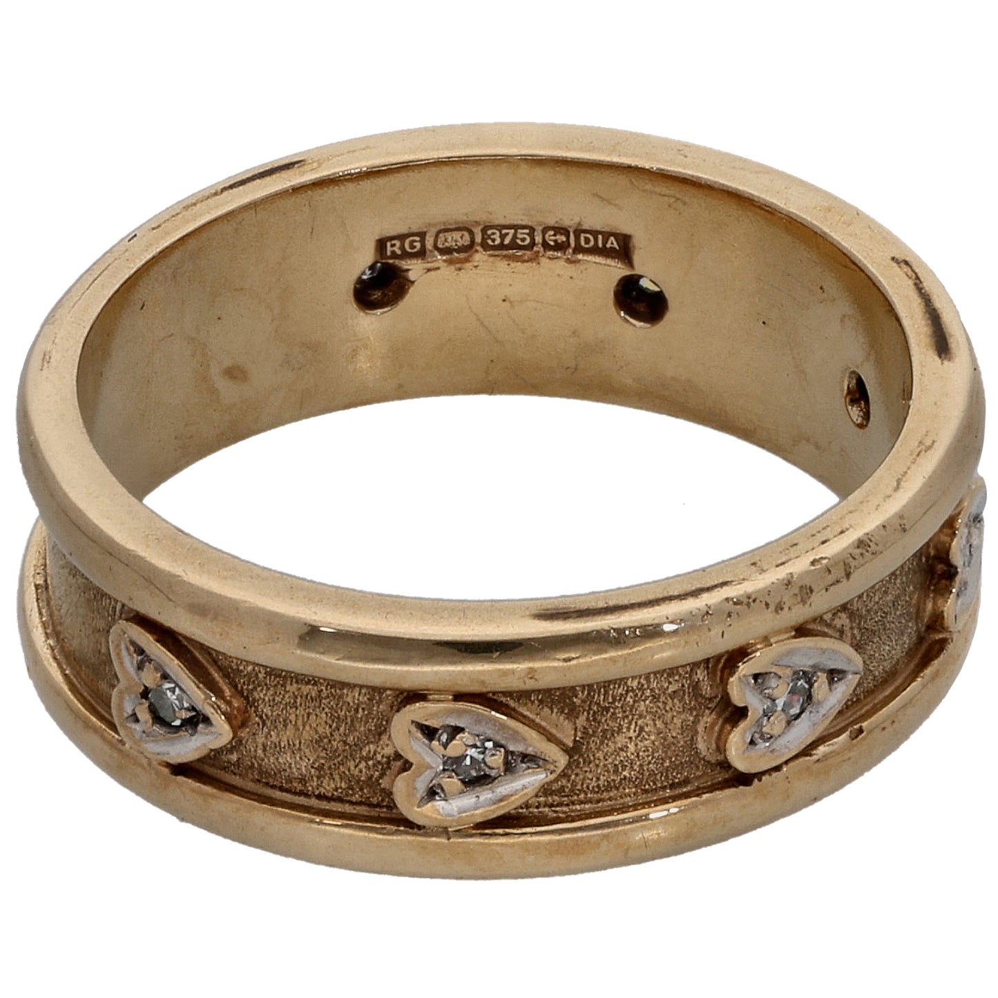 9ct Gold 0.035ct Diamond Patterned Wedding Ring Size L