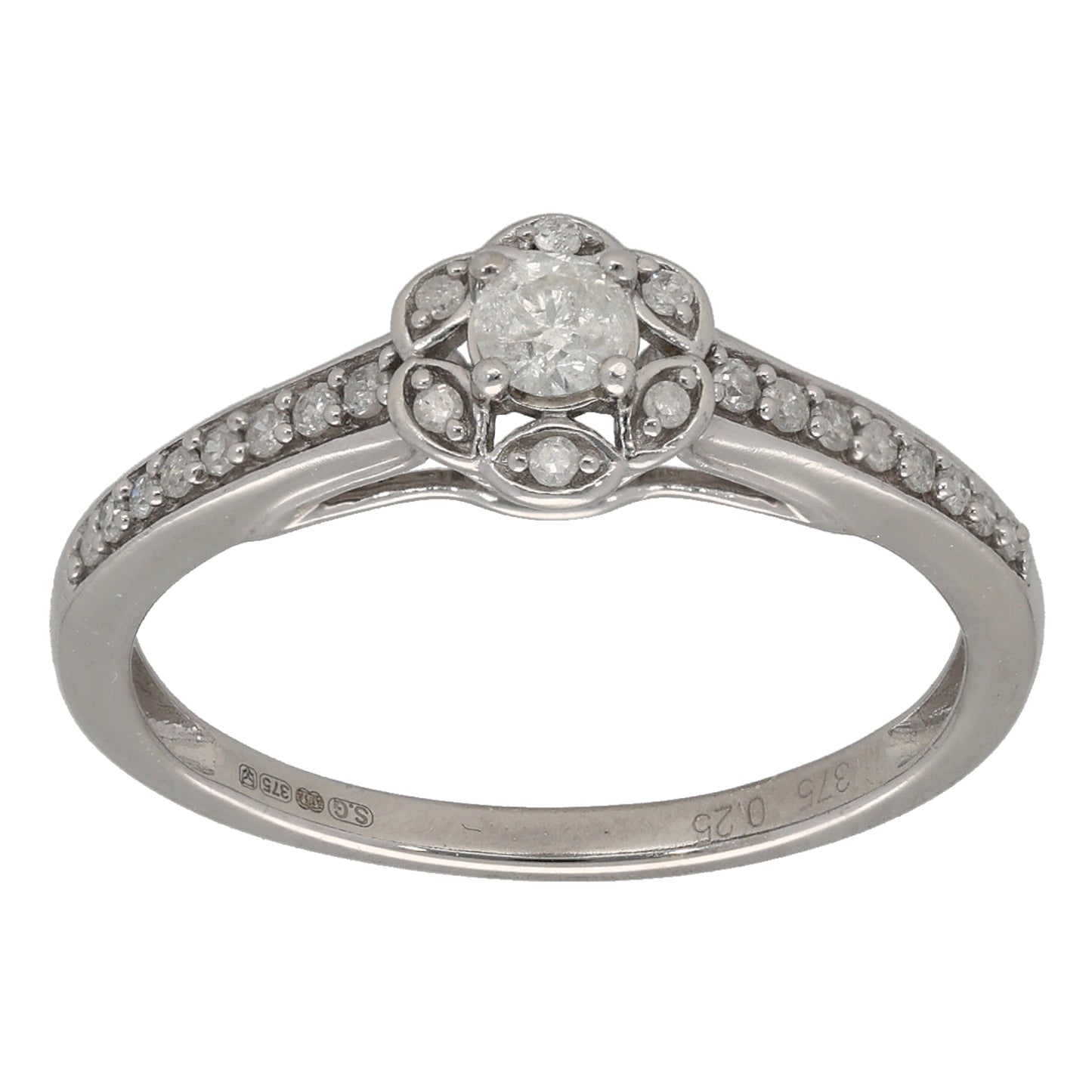 9ct White Gold 0.25ct Diamond Dress/Cocktail Ring Size K