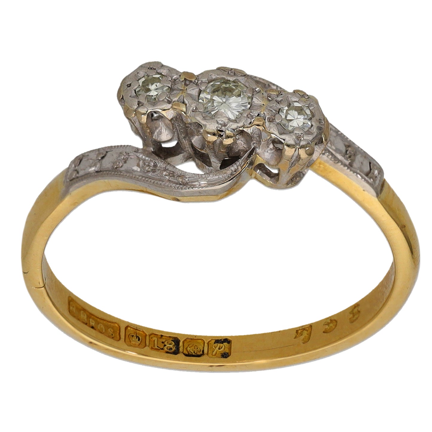 18ct Gold 0.13ct Diamond Trilogy Ring Size Q