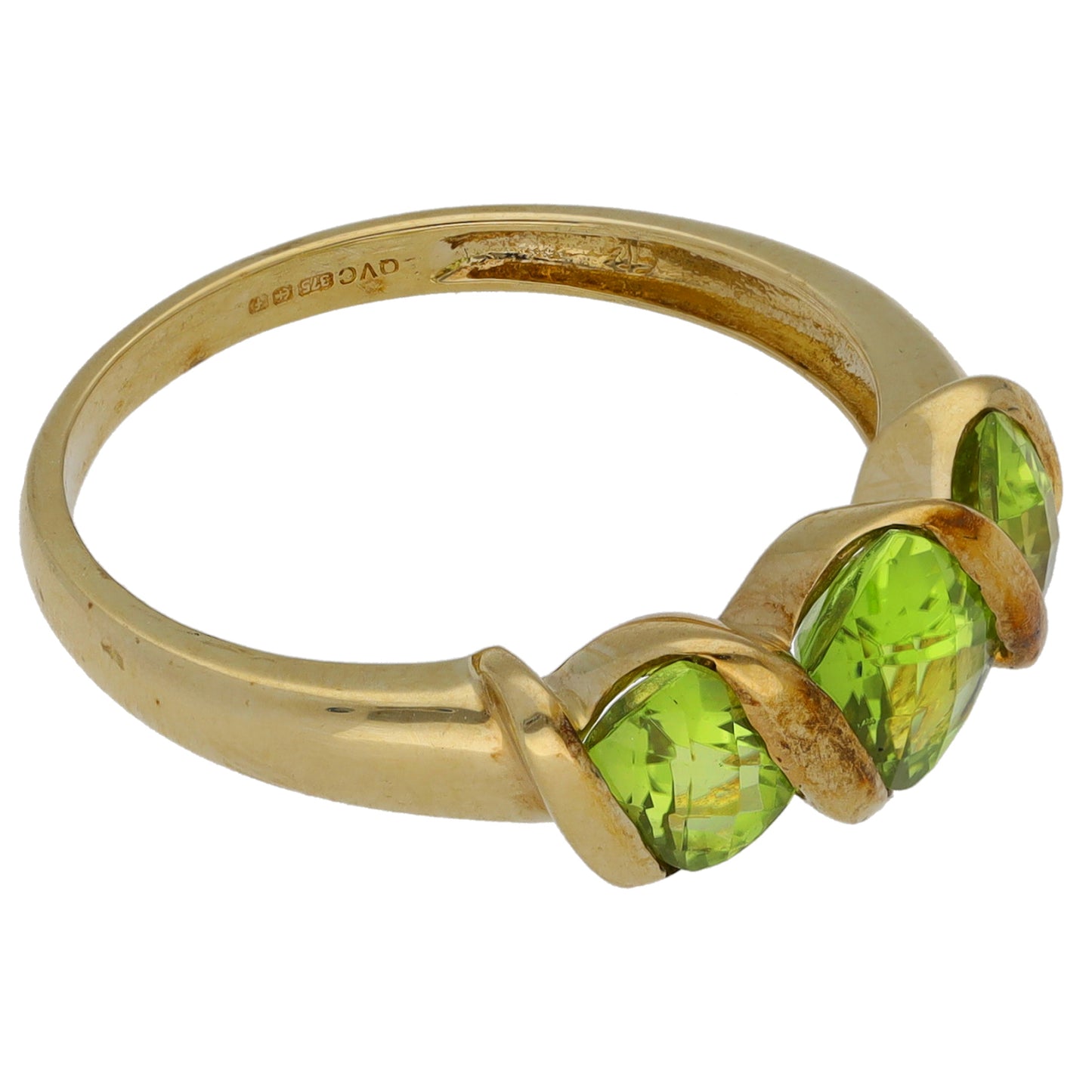9ct Gold Peridot Three Stone Ring Size P
