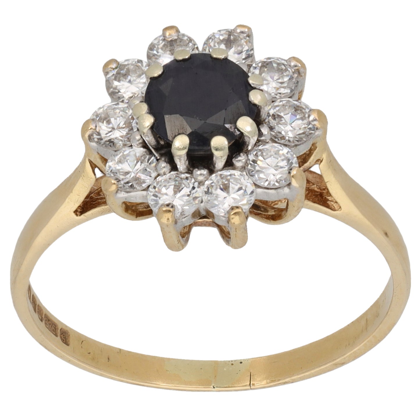 9ct Gold Sapphire & Cubic Zirconia Dress/Cocktail Ring Size P