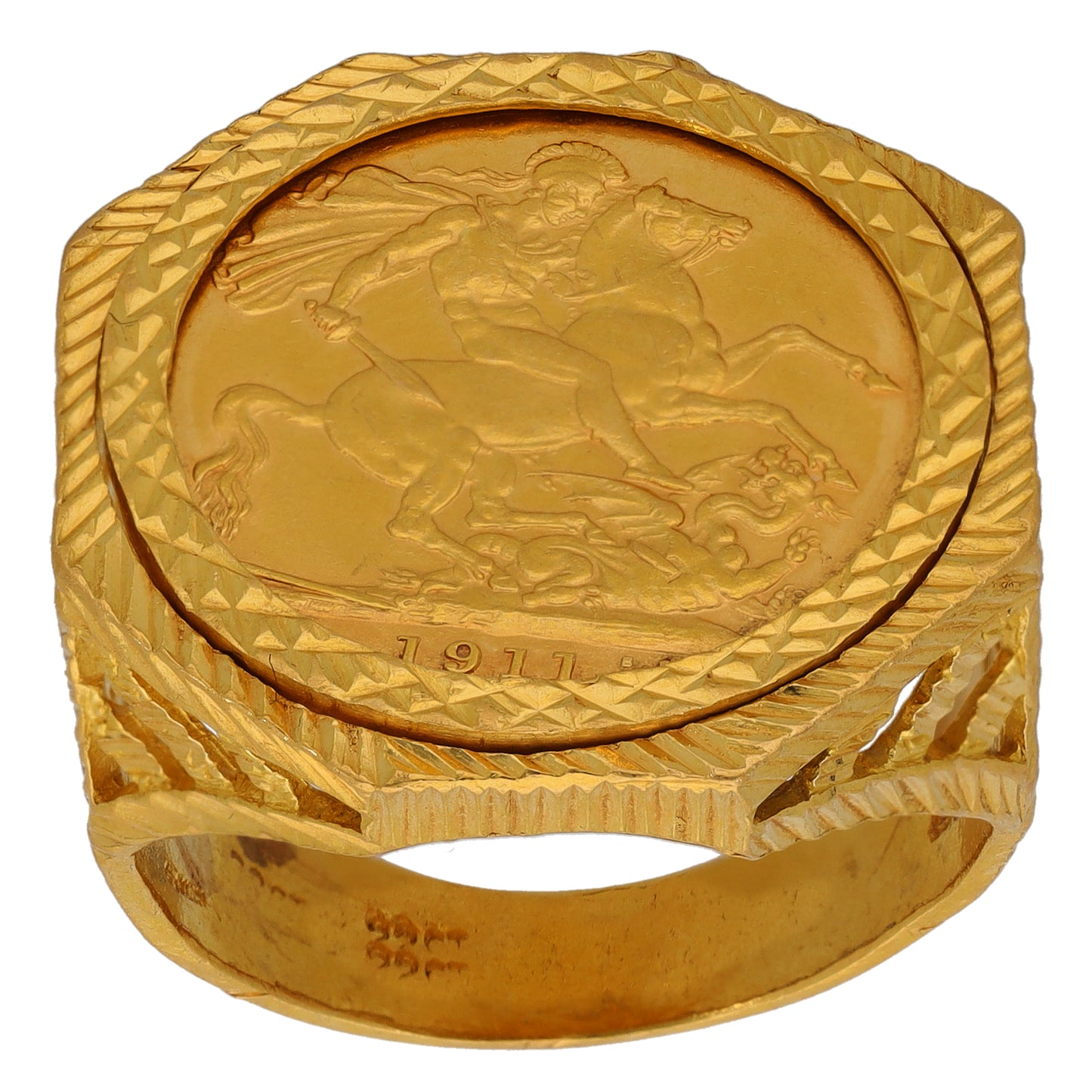 22ct Gold Full Sovereign Coin Ring Size S