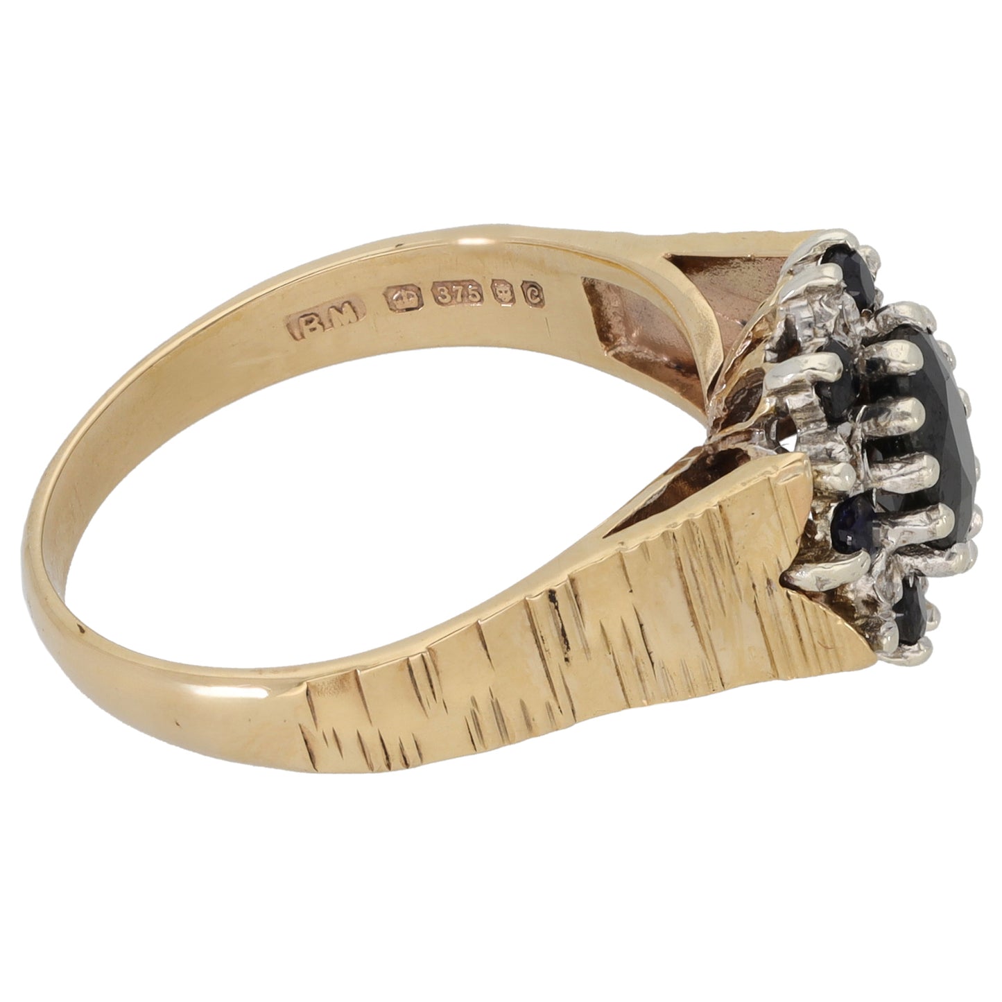 9ct Gold Sapphire & 0.03ct Round Diamond Dress/Cocktail Ring Size P