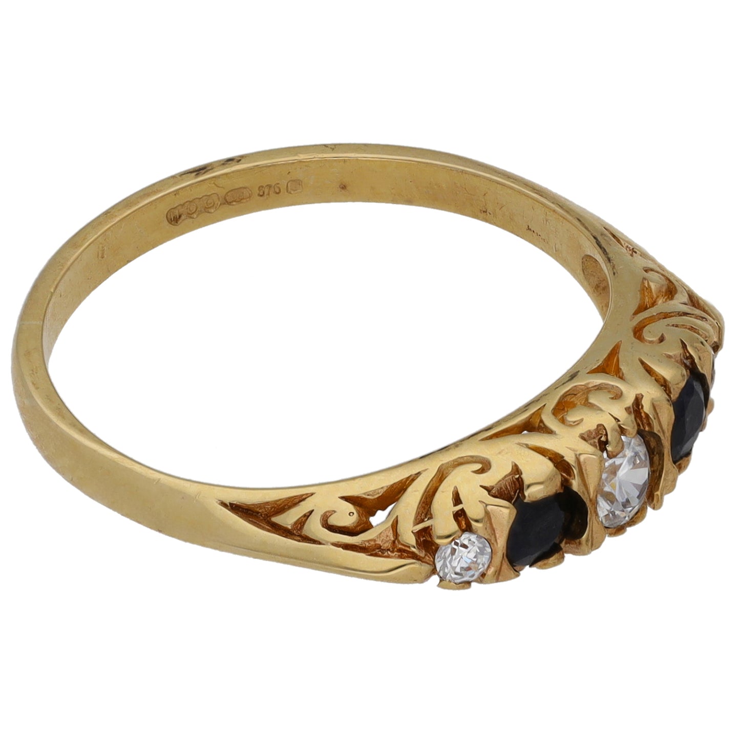 9ct Gold Sapphire & Cubic Zirconia Half Eternity Ring Size N