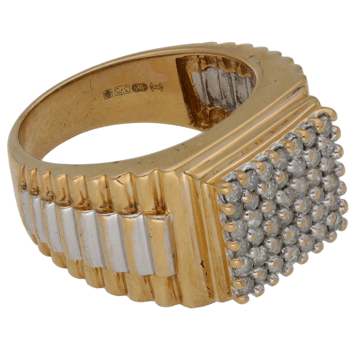 9ct Gold 1.00ct Diamond Patterned Signet Ring Size U