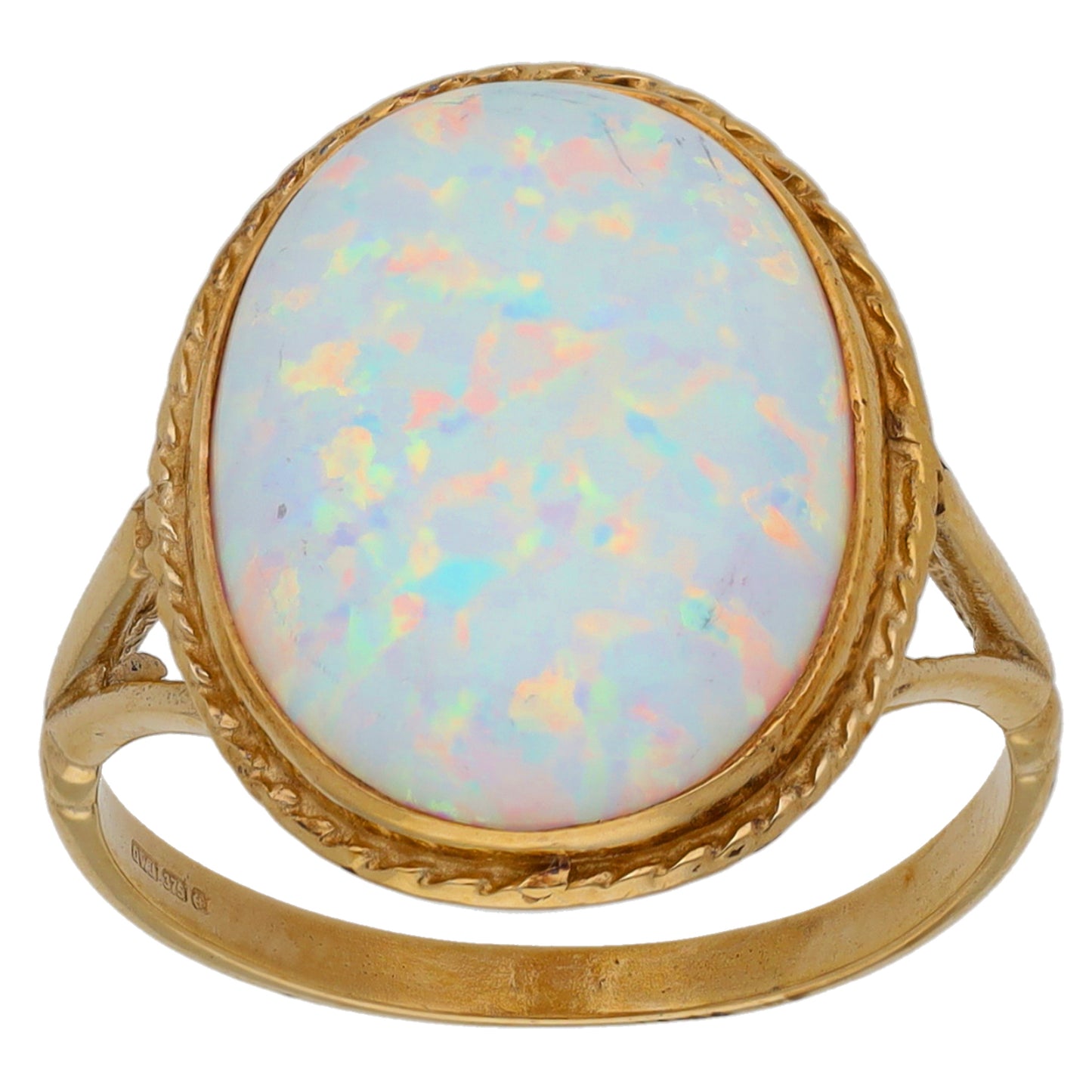 9ct Gold Man Made Opal Single Stone Ring Size N