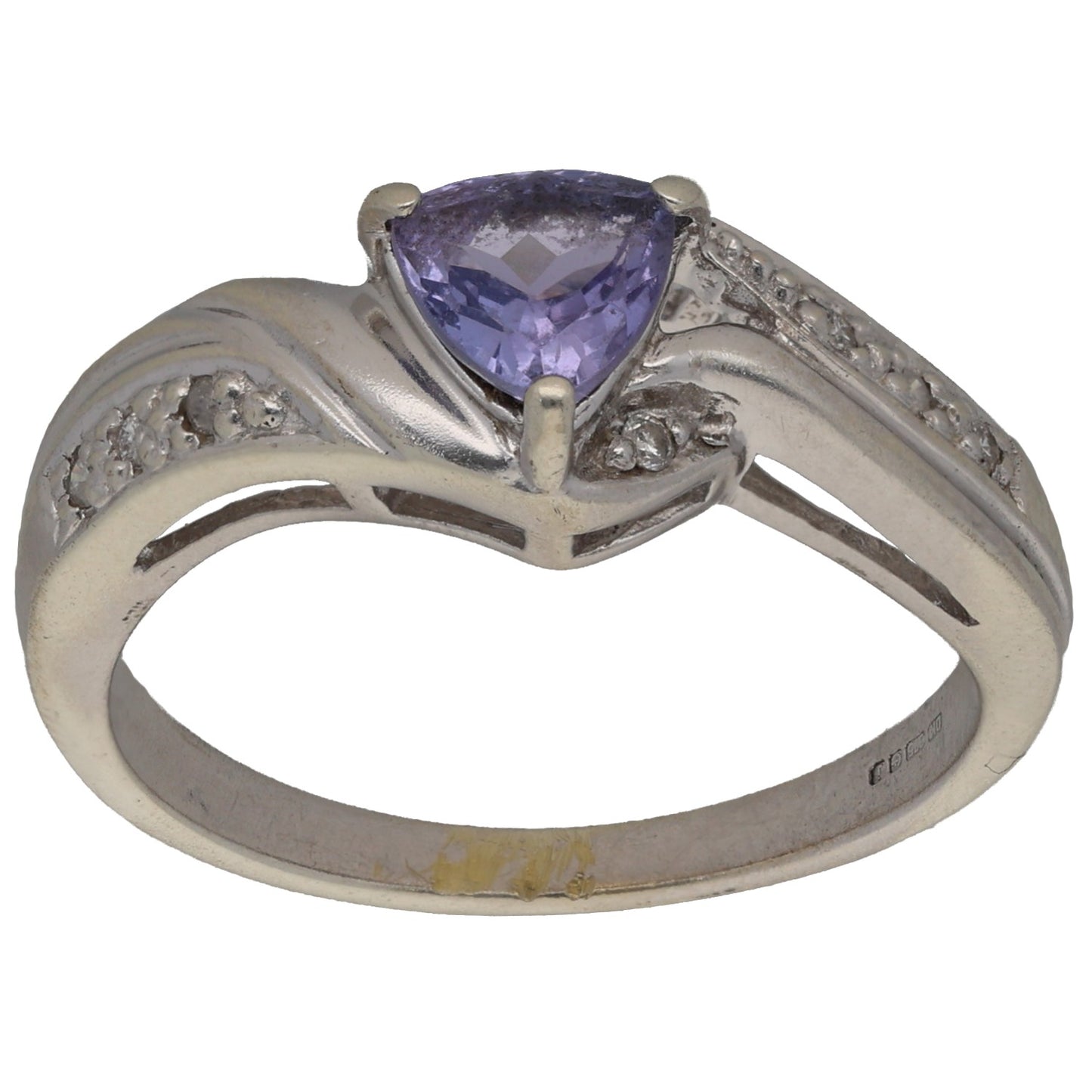 9ct White Gold Tanzanite & 0.035ct Diamond Single Stone Ring With Accents Size N