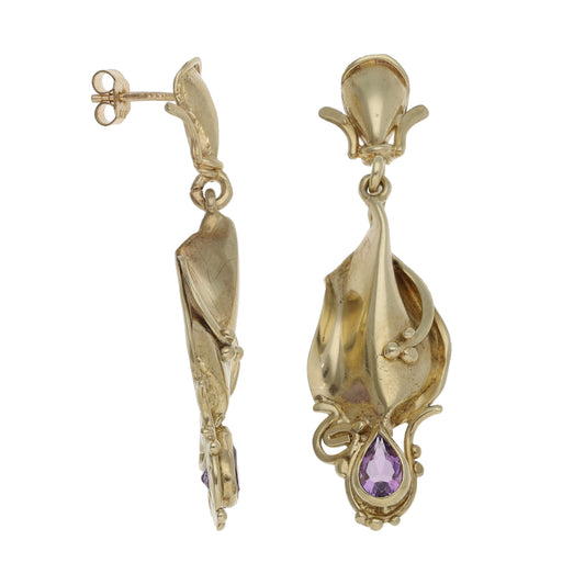 9ct Gold Amethyst Drop Earrings