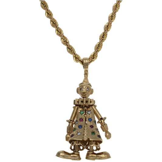 9ct Gold Imitation Gems Clown Pendant With Chain