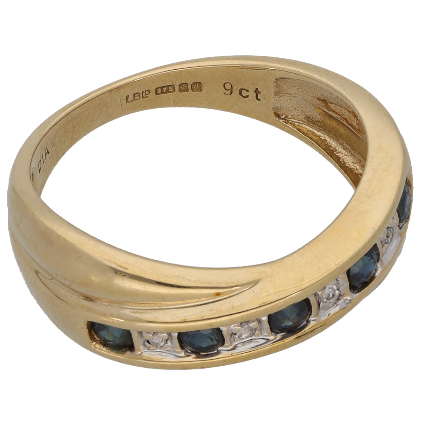9ct Gold Sapphire & 0.02ct Diamond Half Eternity Ring Size M