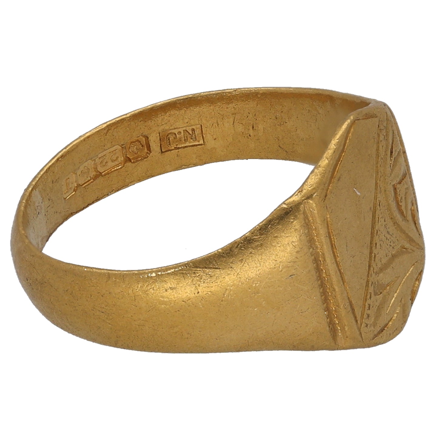 22ct Gold Patterned Signet Ring Size M