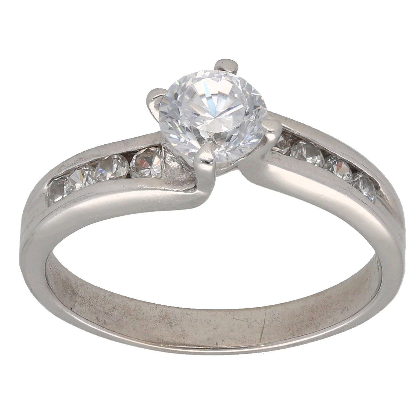 9ct White Gold Cubic Zirconia Single Stone Ring with Accent Stones Size M