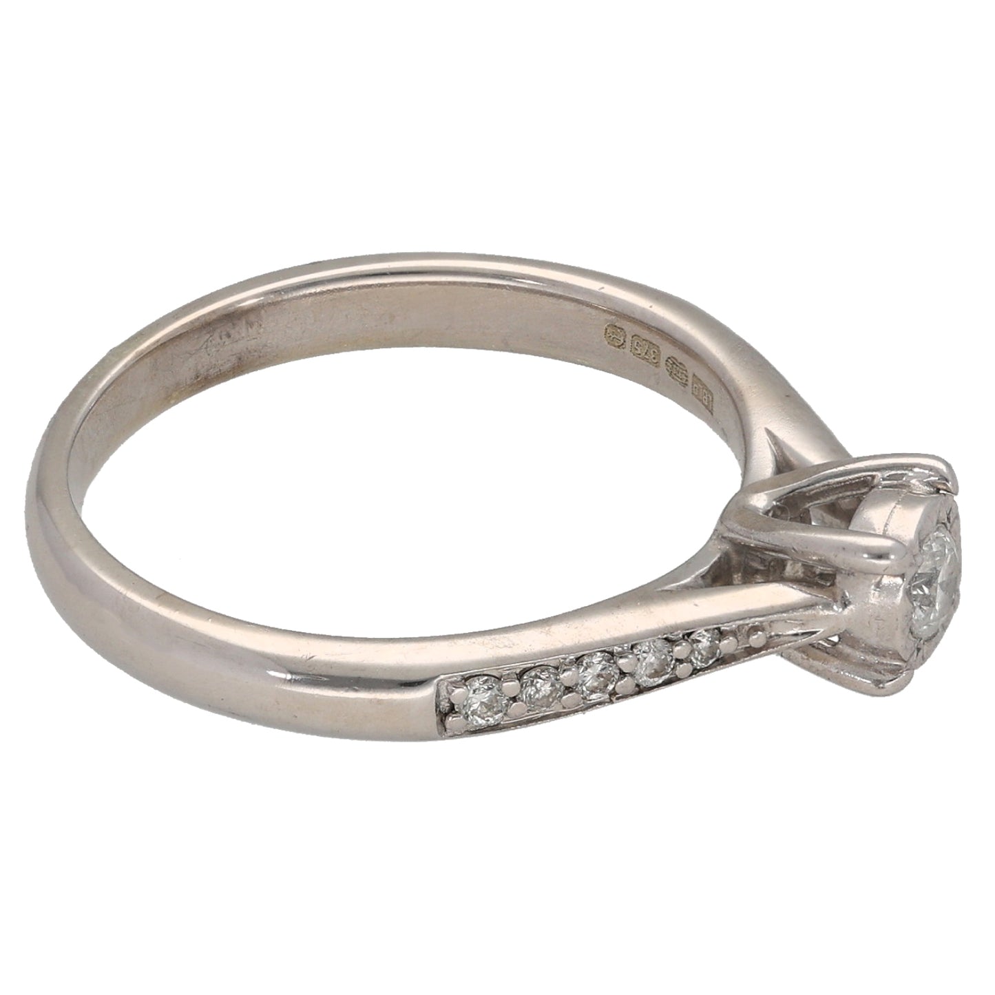 9ct White Gold 0.19ct Diamond Solitaire Ring With Accent Stones Size L