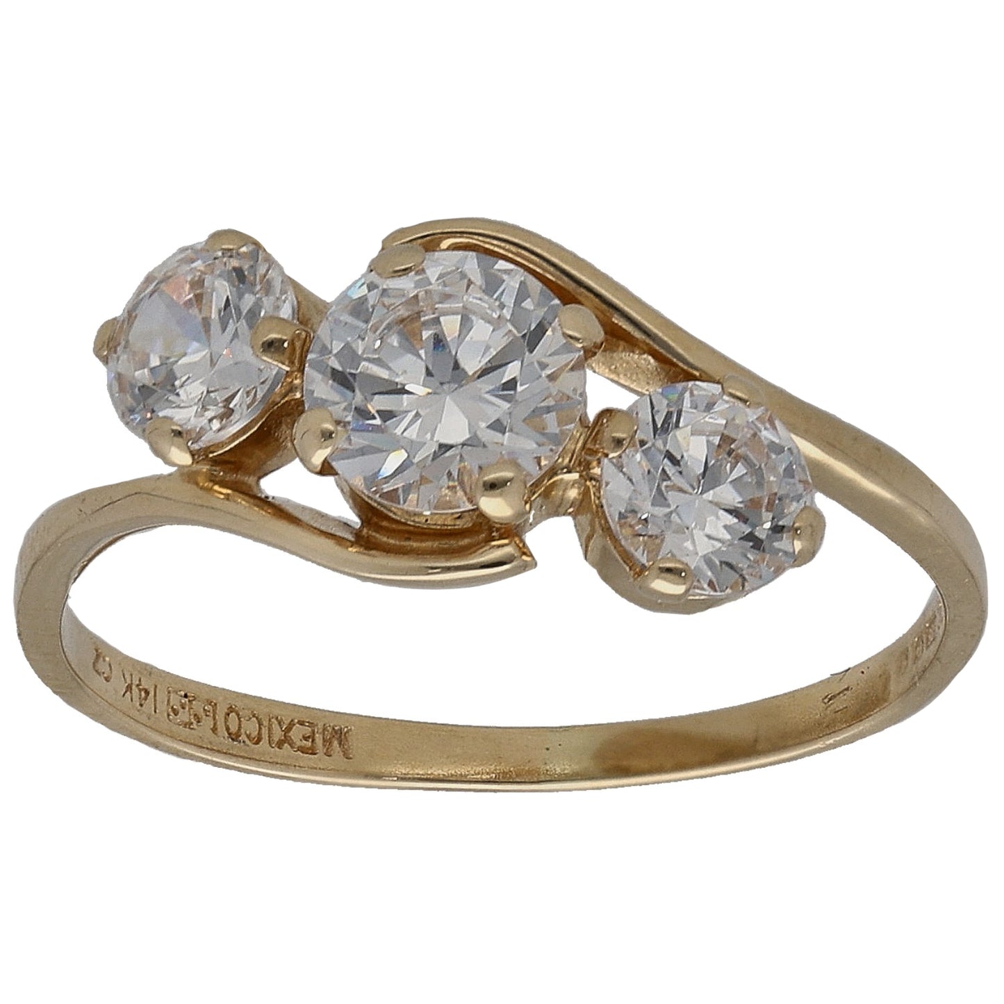 14ct Gold Cubic Zirconia Trilogy Ring Size K
