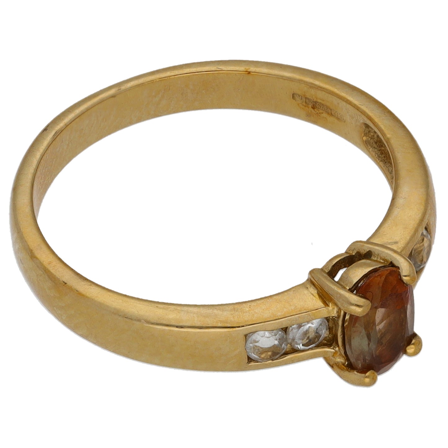 9ct Gold Andalusite & Imitation Gems Single Stone Ring with Accent Stones Size N