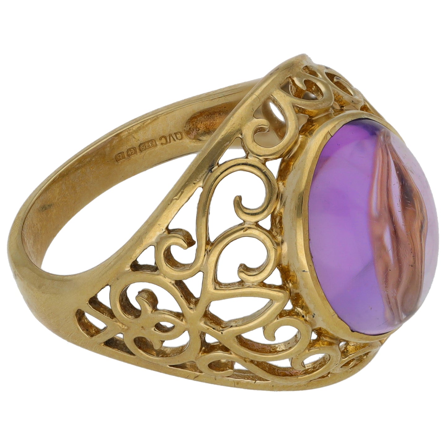 9ct Gold Amethyst Single Stone Ring Size M