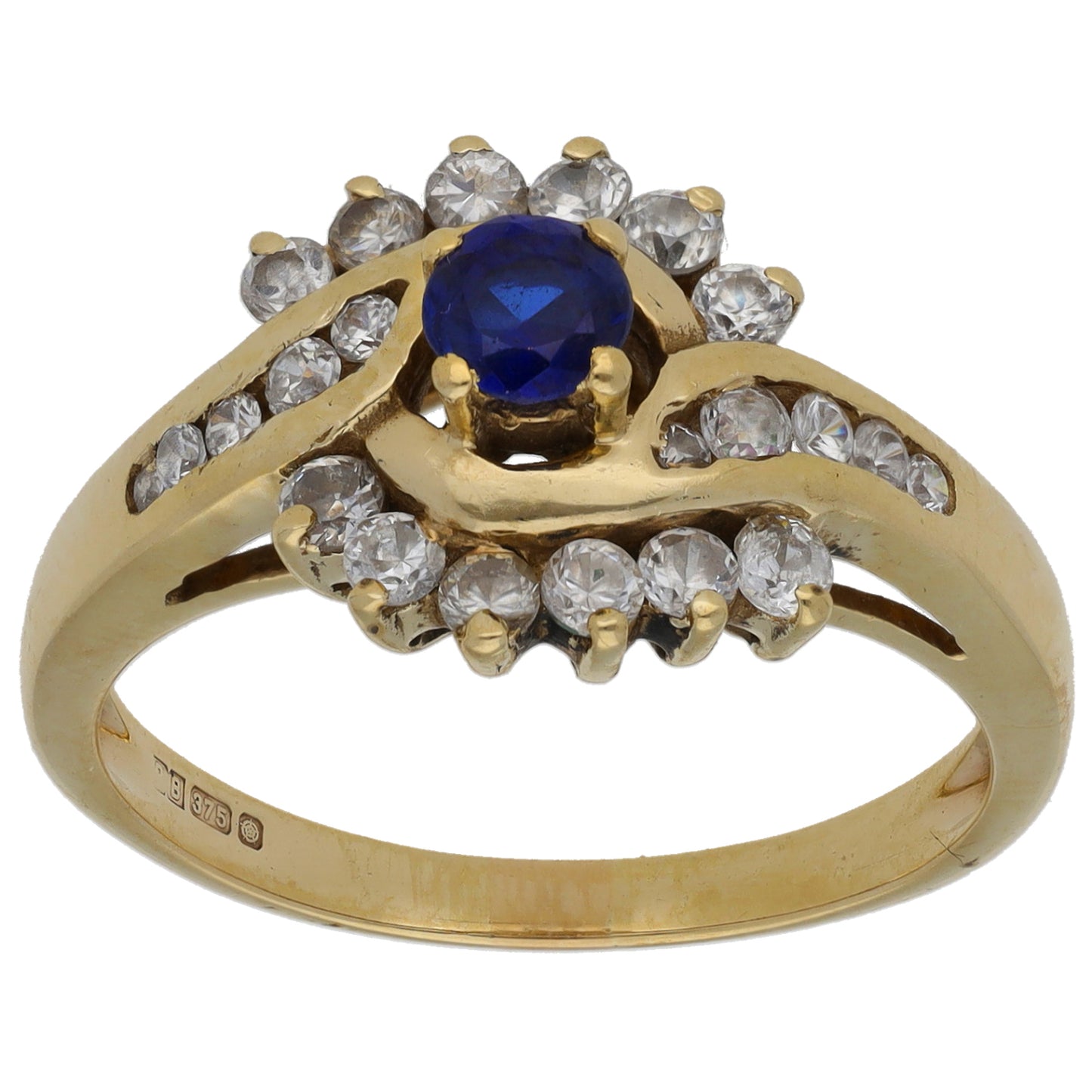 9ct Gold Sapphire & Cubic Zirconia Dress/Cocktail Ring Size Q