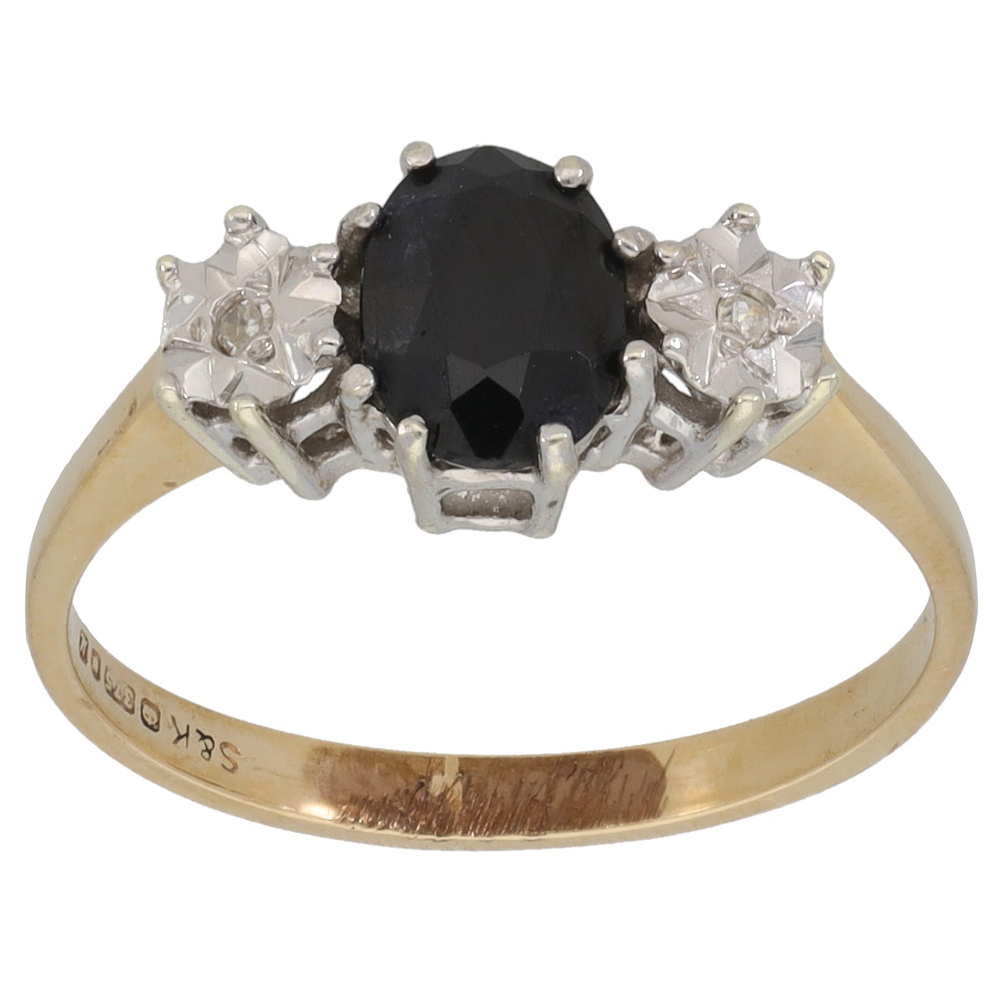 9ct Gold 0.02ct Diamond & Sapphire Trilogy Ring Size M