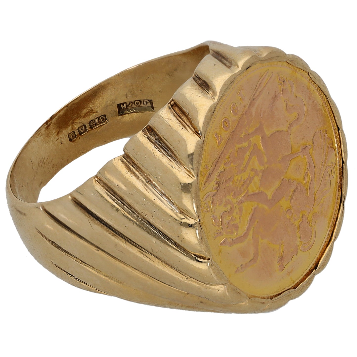 9ct Gold Half Sovereign Coin Ring Size R