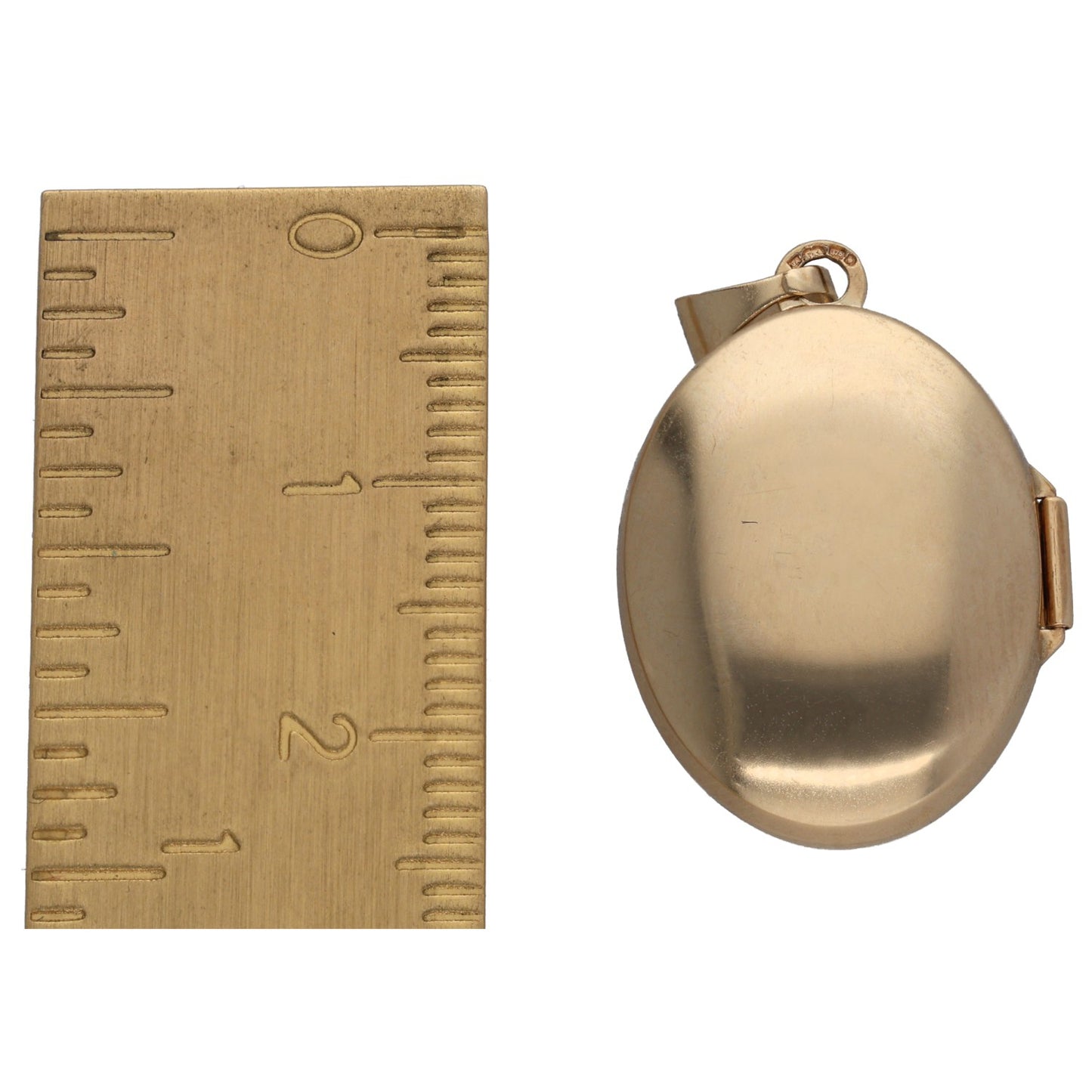 9ct gold oval locket pendant with smooth plain back, hinged clasp and top loop