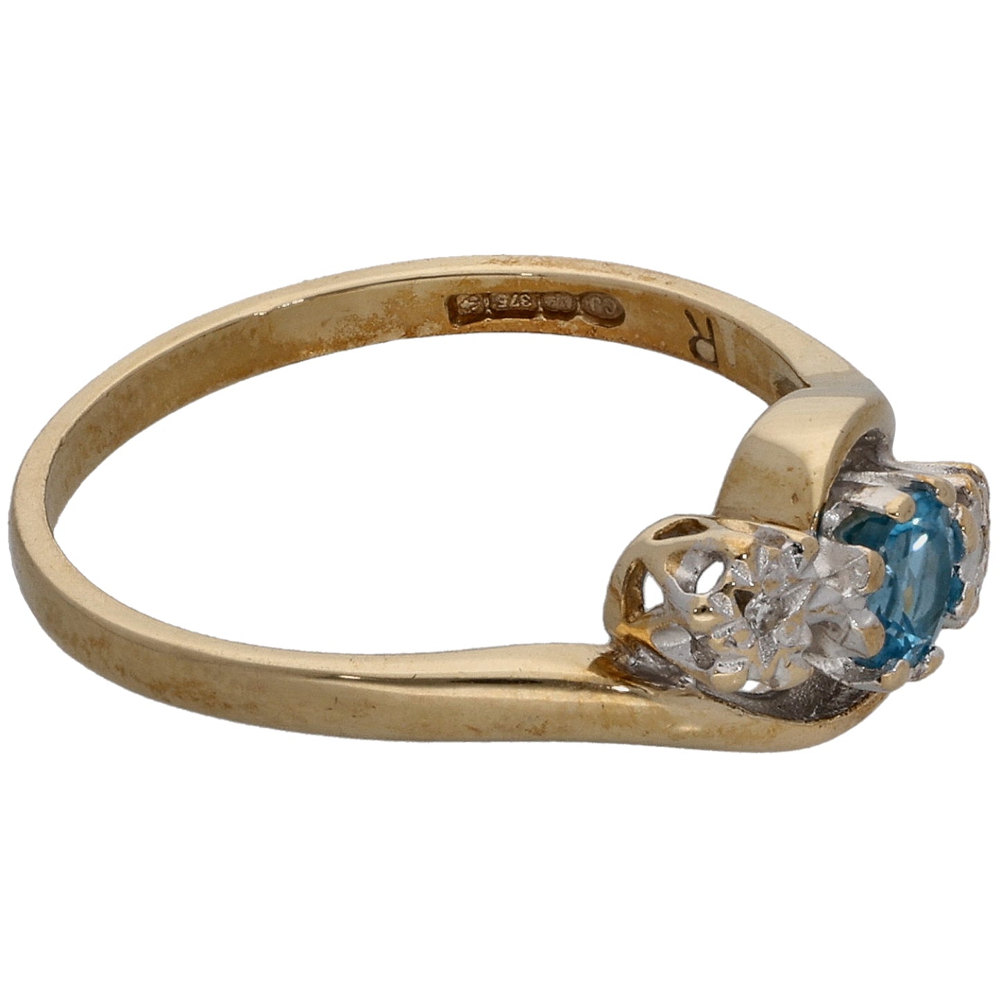 9ct Gold 0.01ct Diamond & Topaz Trilogy Ring Size M