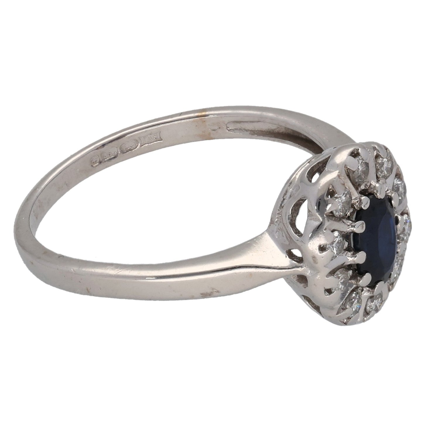18ct White Gold Sapphire & 0.20ct Diamond Dress/Cocktail Ring Size O