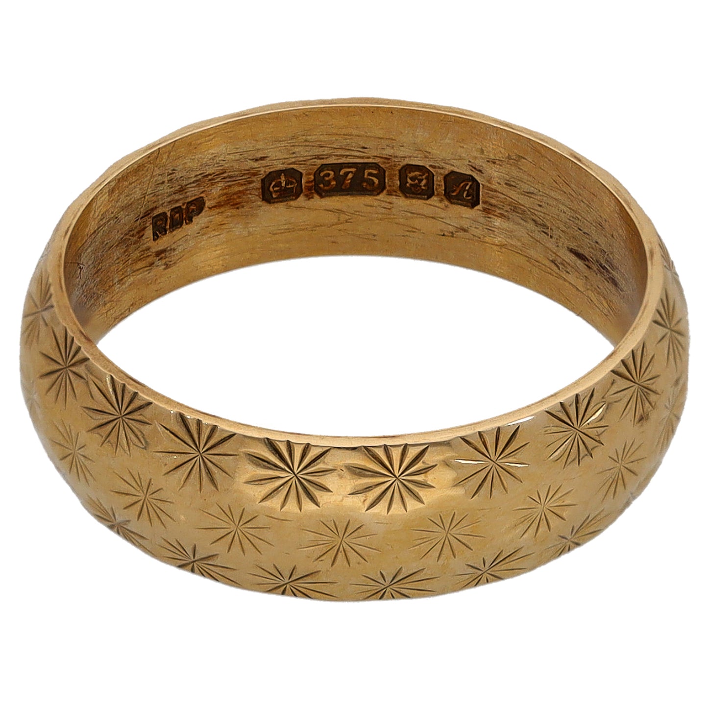 9ct Gold Patterned Wedding Ring Size L