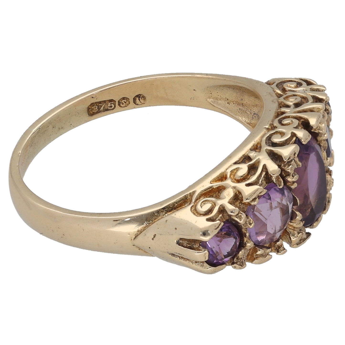 9ct Gold Amethyst Half Eternity Ring Size M