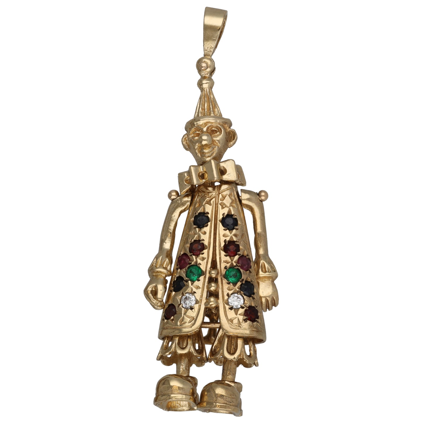 9ct Gold Sapphire, Ruby, Emerald & Cubic Zirconia Clown Pendant