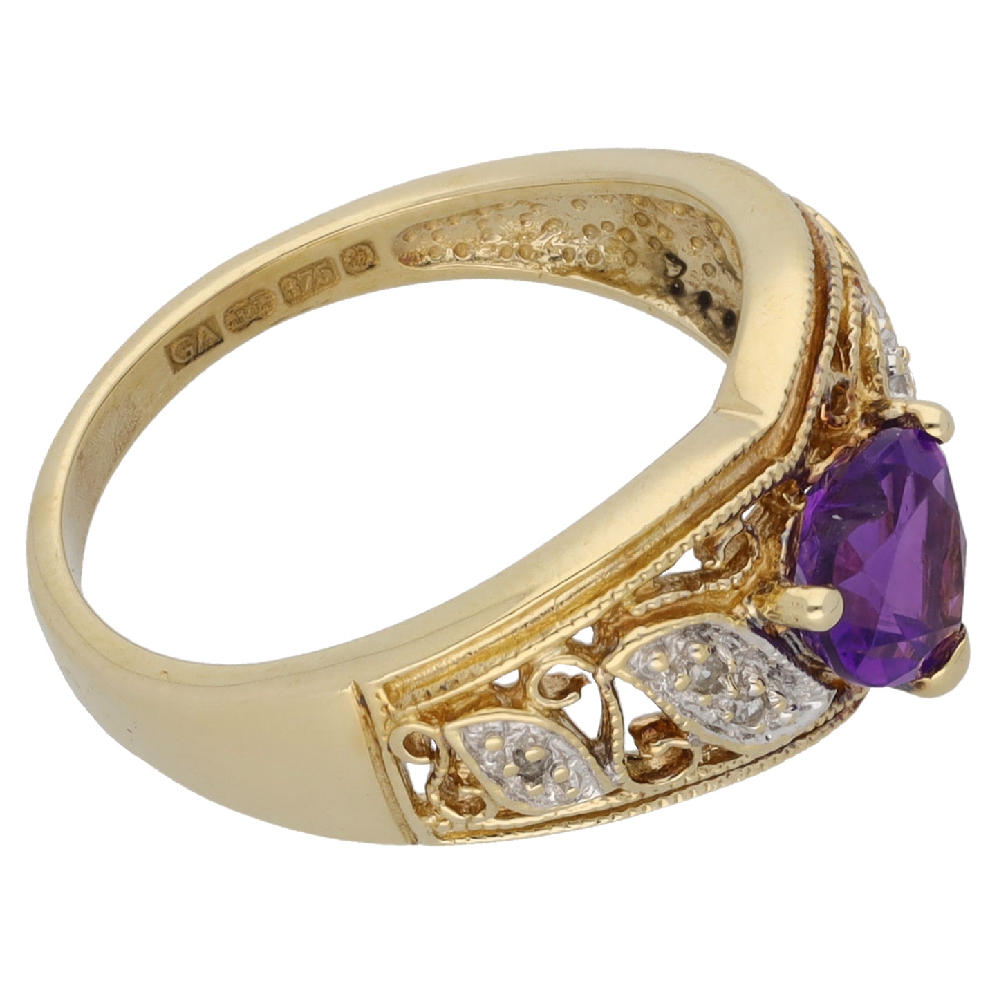 9ct Gold 0.03ct Diamond & Amethyst Dress/Cocktail Ring Size L