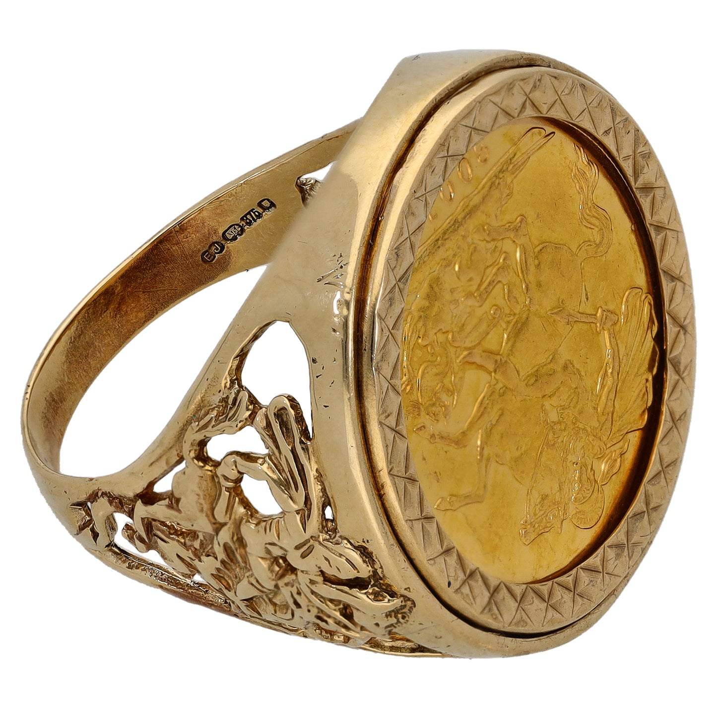 9ct Gold Full Sovereign Coin Ring Size V