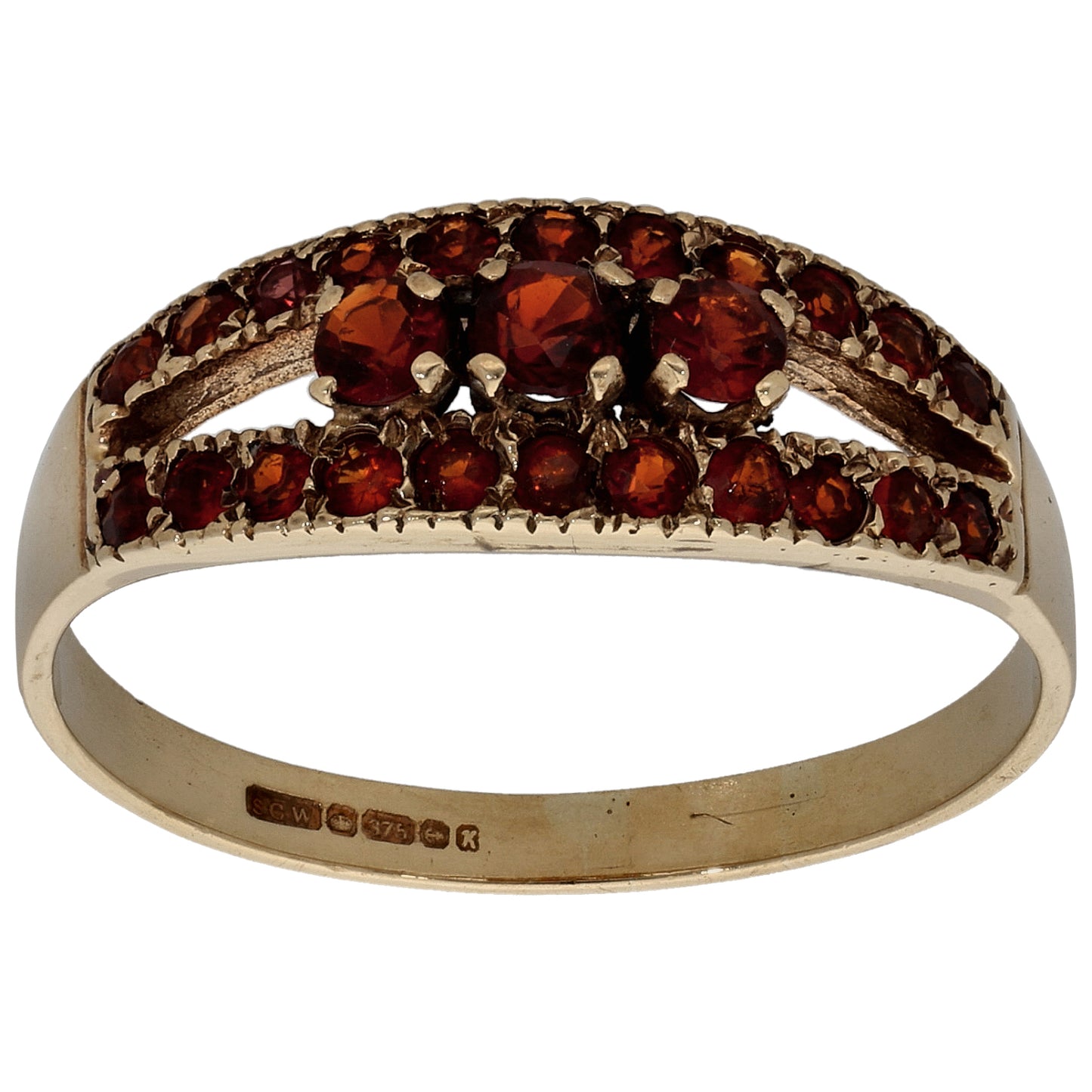 9ct Gold Garnet Half Eternity Ring Size Q