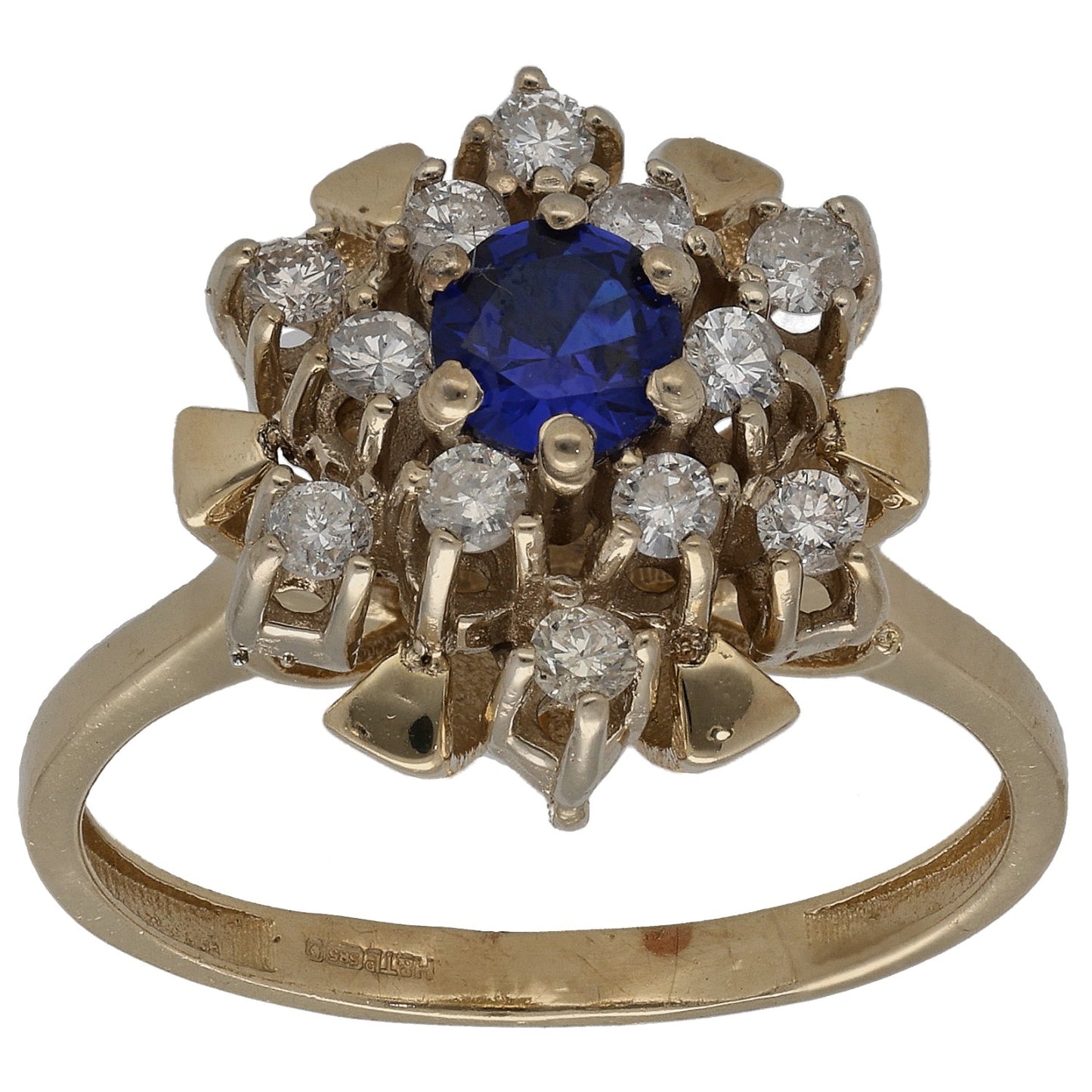 14ct Gold Man Made Sapphire & 1.08ct Diamond Earrings & Ring Set Size Q