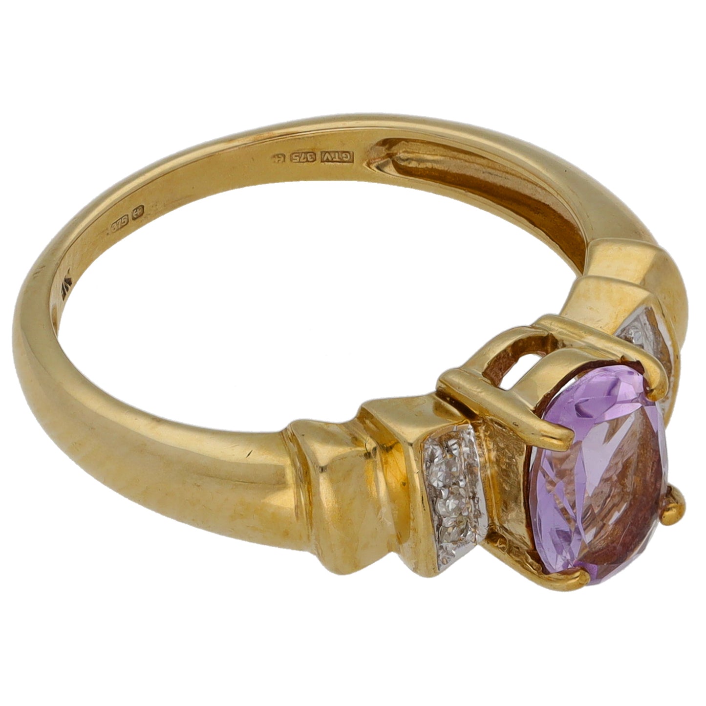 9ct Gold 0.03ct Diamond & Amethyst Dress/Cocktail Ring Size N