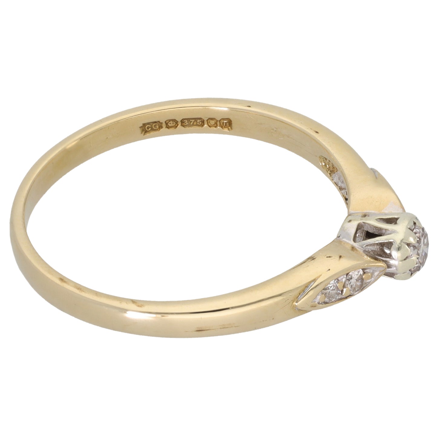 9ct Gold 0.15ct Diamond Solitaire Ring With Accent Stones Size P