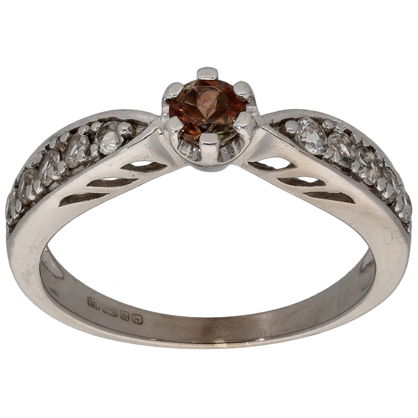9ct White Gold Andalusite & Imitation Single Stone Ring with Accent Stones Size N