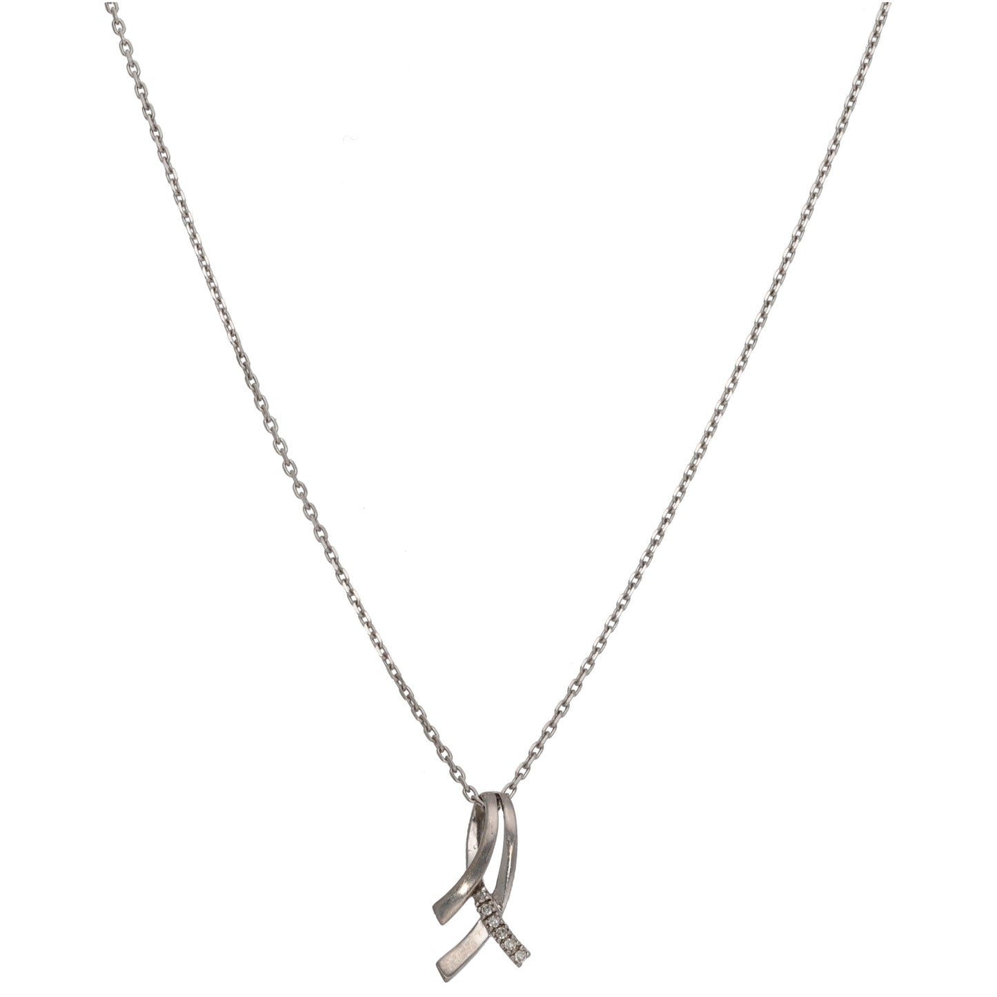 9ct White Gold 0.06ct Diamond Dress/Cocktail Pendant With Chain