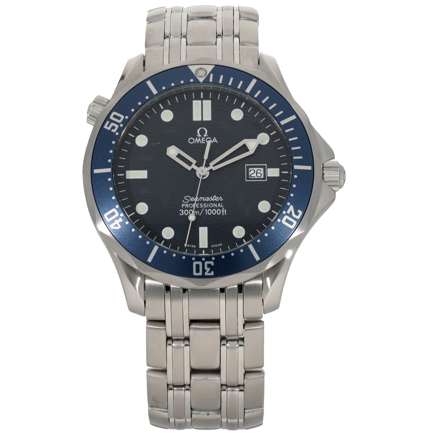 Omega Seamaster 2541.80.00, stainless steel bracelet and case with a blue dial and bezel, face image