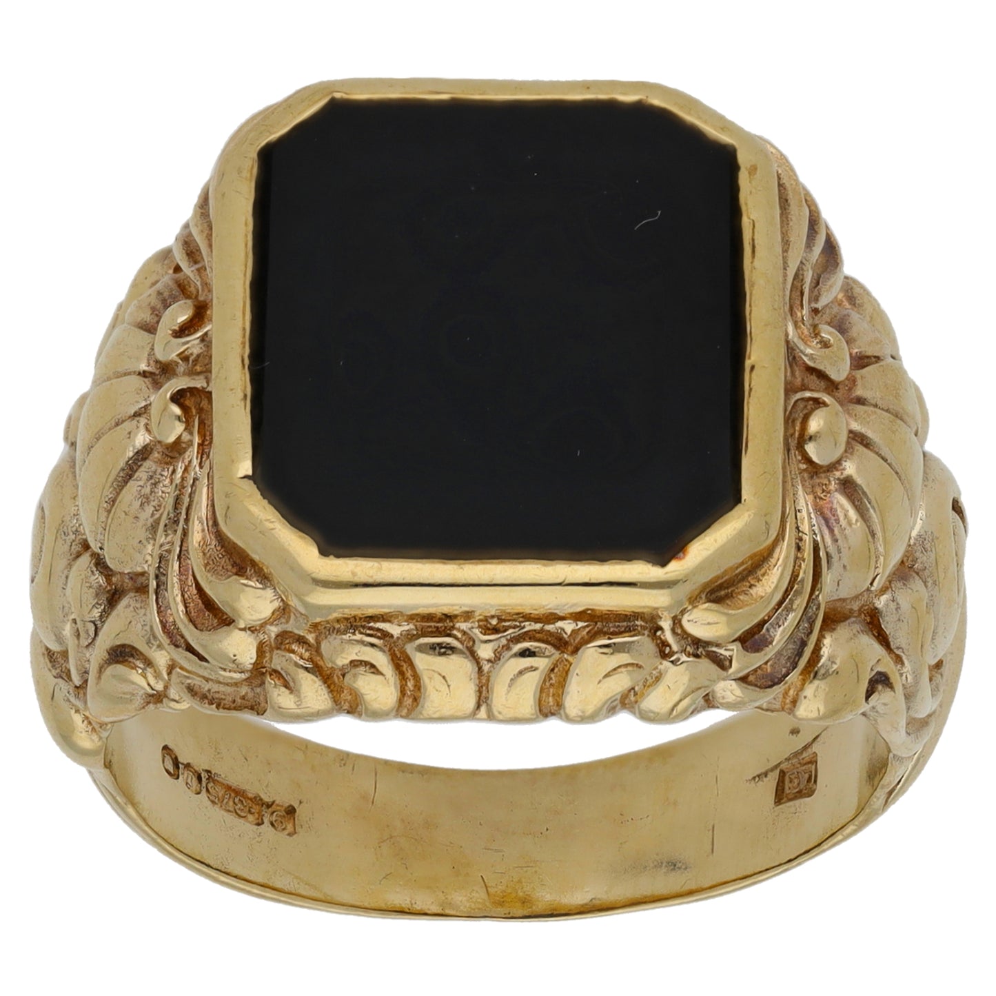9ct Gold Onyx Patterned Signet Ring Size S