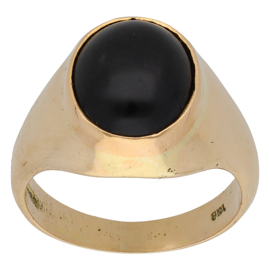 9ct Gold Onyx Plain Single Stone Signet Ring Size V