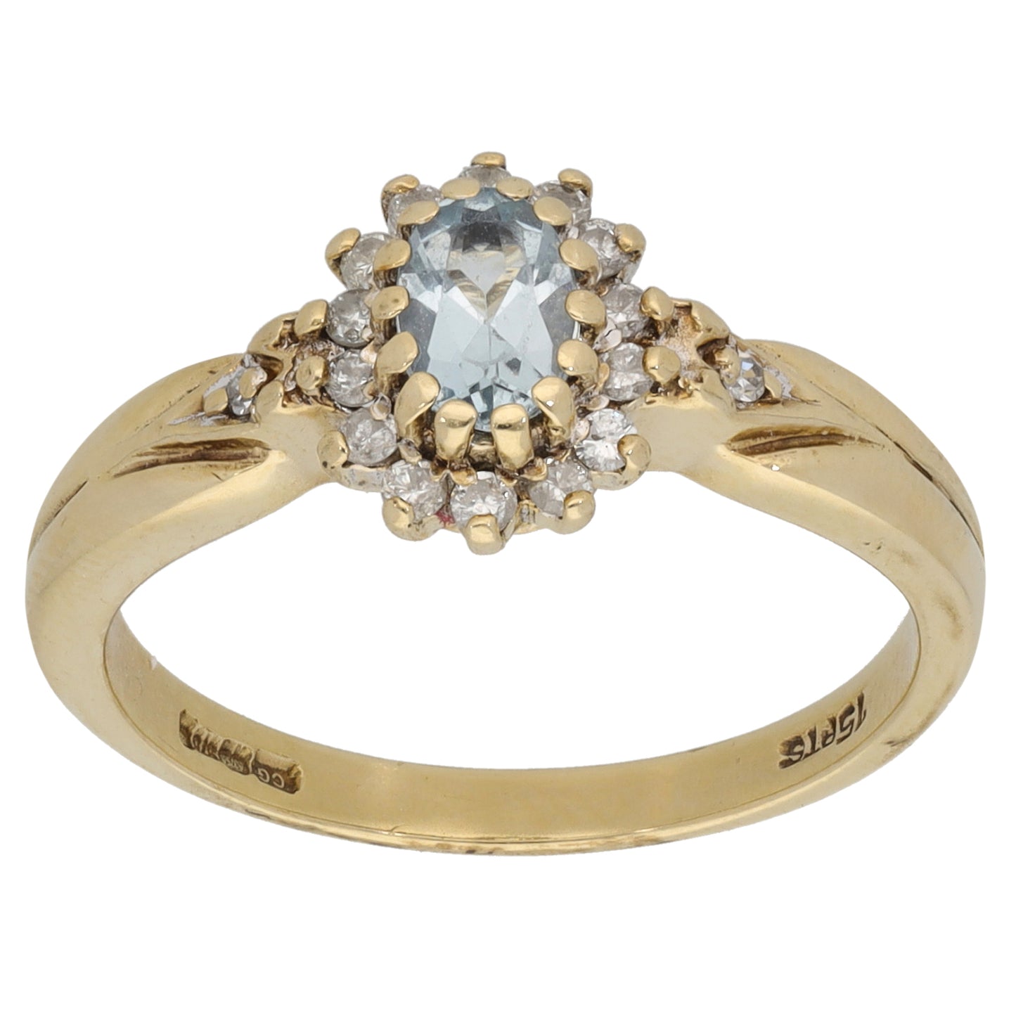 9ct Gold 0.15ct Diamond & Aquamarine Cluster Ring Size P