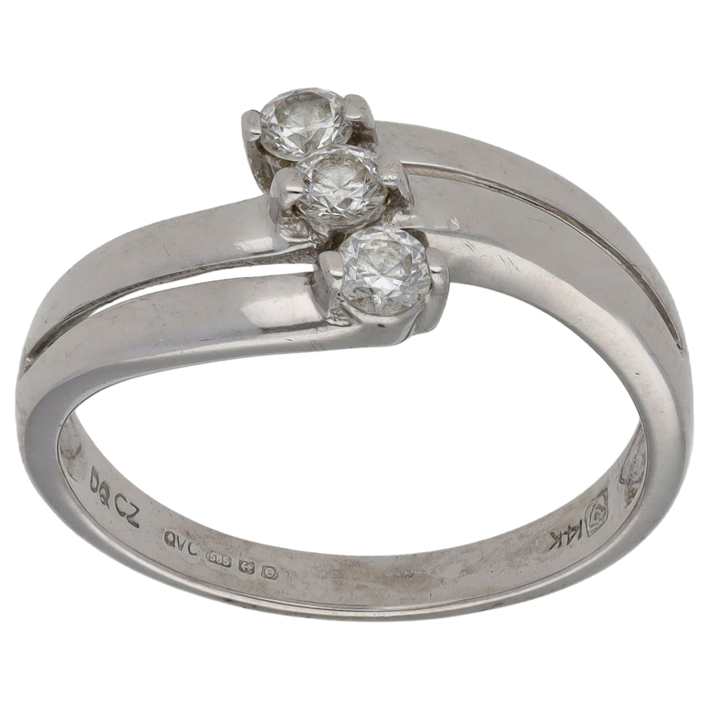14ct White Gold Cubic Zirconia Trilogy Ring Size P