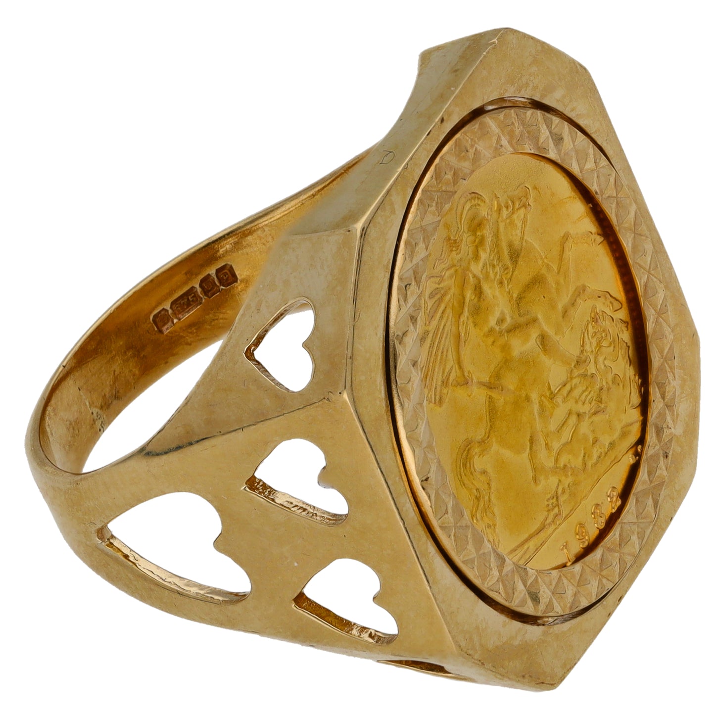 9ct Gold Half Sovereign Coin Ring Size S