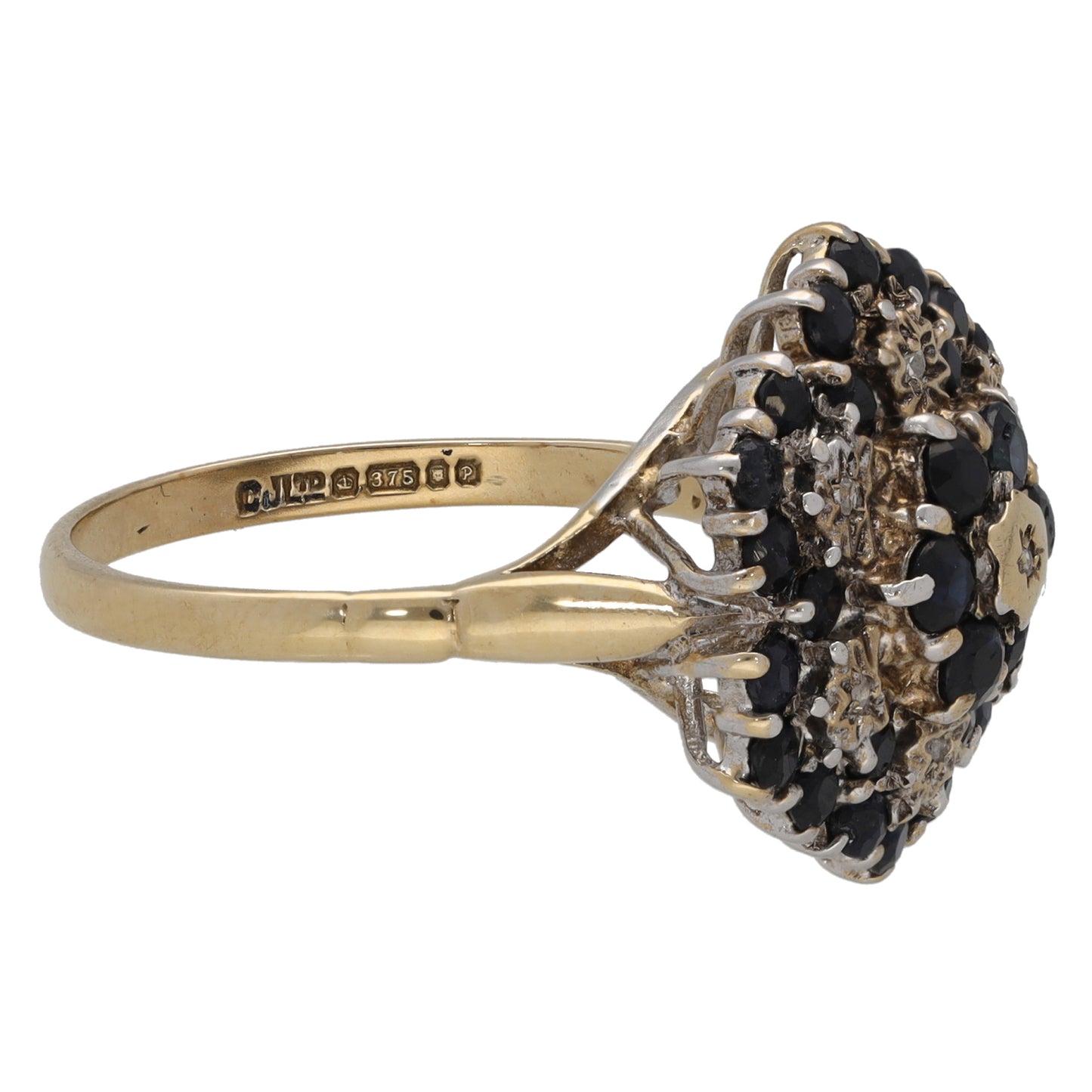 9ct Gold Sapphire & 0.035ct Diamond Dress/Cocktail Ring Size M