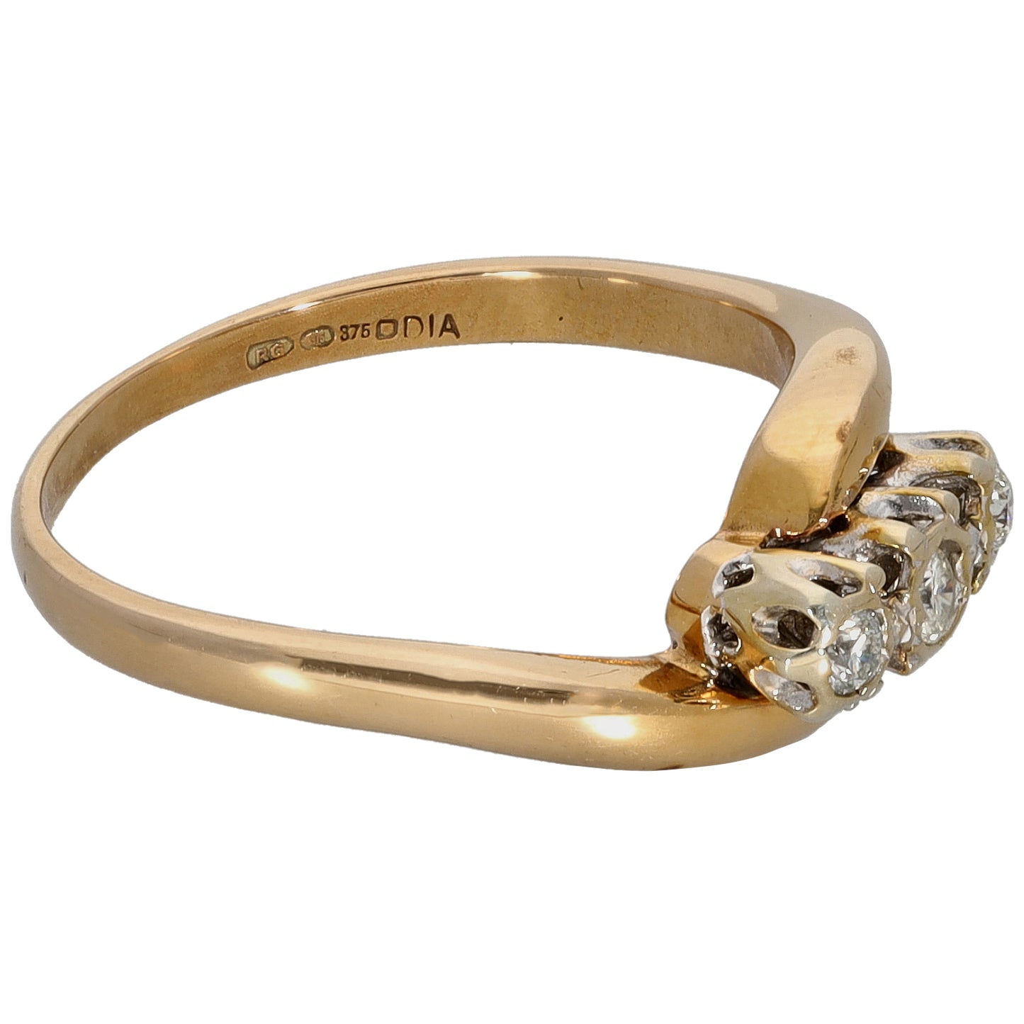 9ct Gold 0.15ct Diamond Trilogy Ring Size O