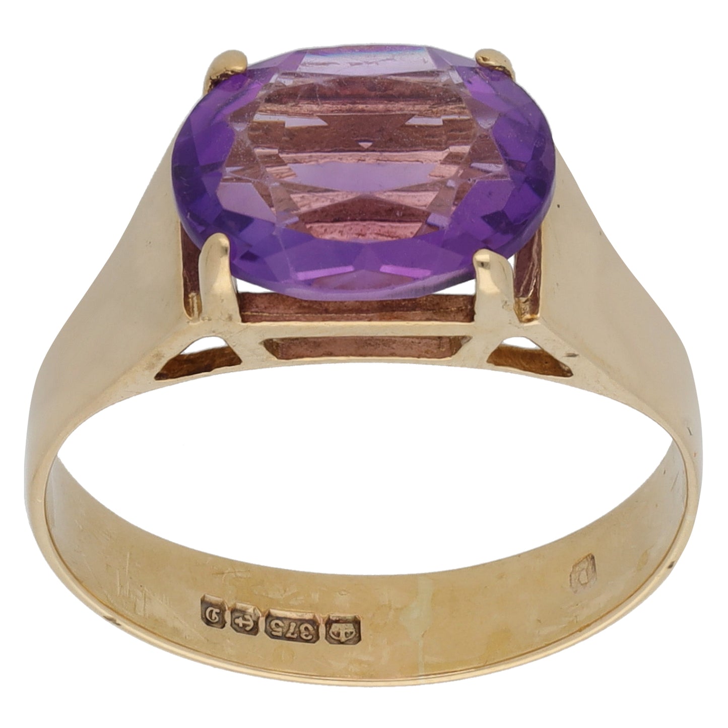 9ct Gold Amethyst Single Stone Ring Size M