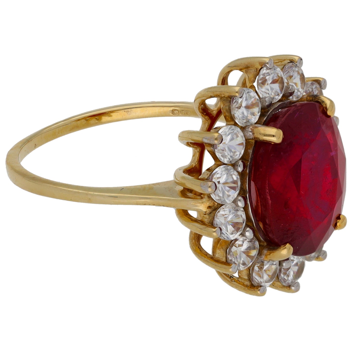 9ct Gold Glass Filled Ruby & Cubic Zirconia Cluster Ring Size Q
