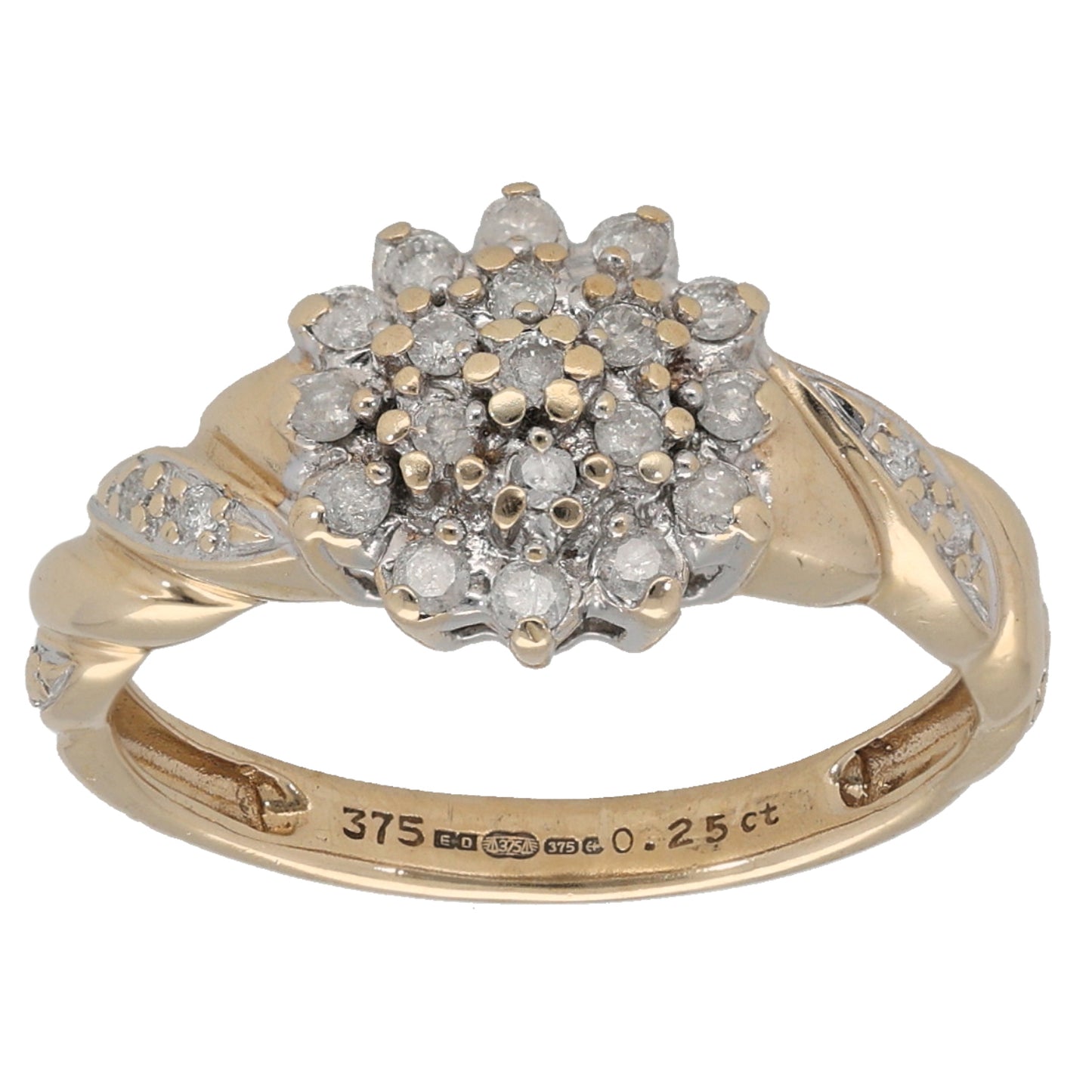 9ct Gold 0.25ct Diamond Cluster Ring Size K