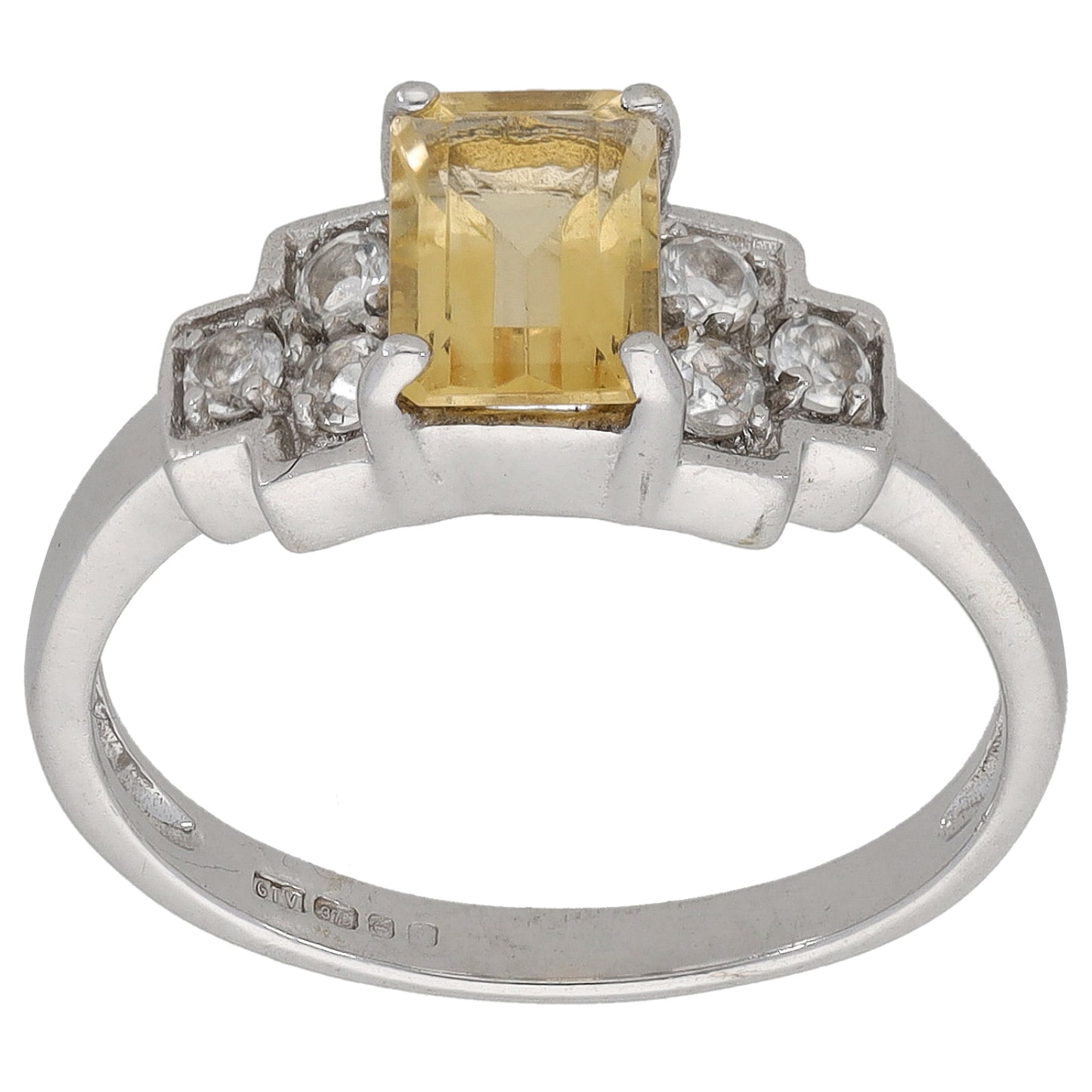 9ct White Gold Citrine & Quartz Dress/Cocktail Ring Size M